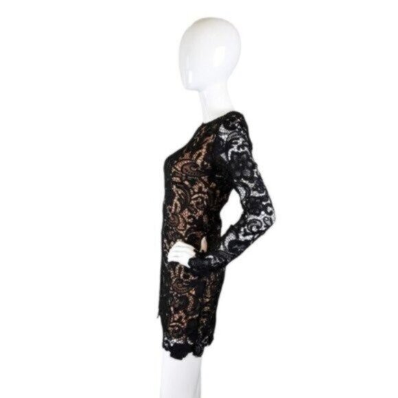Dress The Population Floral Crochet Lace Mini Dress Black And Nude Size XS - Picture 3 of 7